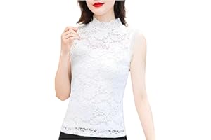 azrian Lace Tops for Women Mock Neck Sleeveless Top Plus Size Shirts Casual Blouses Mesh Tunic Tees Fashion Pullovers