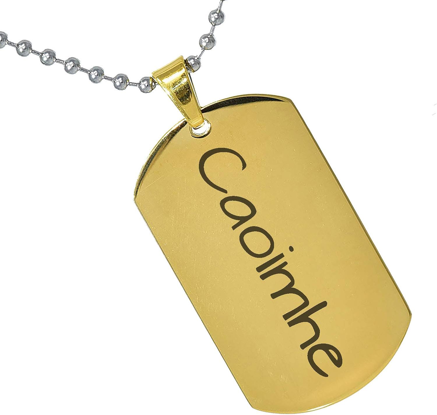 Stainless Steel Silver Gold Black Rose Gold Color Baby Name Caoimhe Engraved Personalized Gifts For Son Daughter Boyfriend Girlfriend Initial Customizable Pendant Necklace Dog Tags 24 Ball Chain