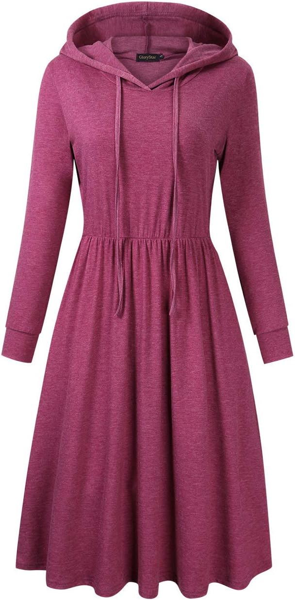 GloryStar Women Short Sleeve Pullover Pocket Knee Length Sweatshirt Causal Hoodie Dress