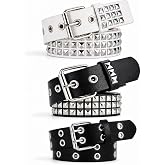 FOCAST 3PC Black Studded Belt Punk Rock Rivet Belt Grommet Threads belts with Bright Metal Pyramid for Women Men