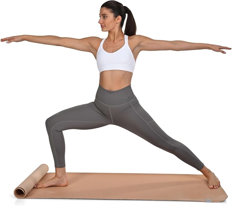 Leggings 7/8 Taille Haute pour Femmes – Leggings Ultra Doux avec Contrôle du Ventre et 2 Poches Latérales Ouvertes pour la Course, la Gym et Le Yoga -Charcoal/Grey, M