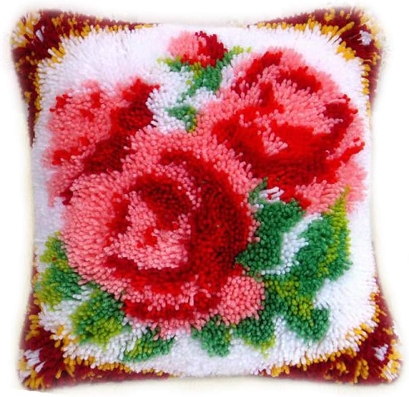 DIY Cushion Carpet Mat Latch Hook Rug Kits Cover Hand Craft Embroidery Pillowcase Crocheting Chinese Style Flower Handmade Baby Wedding Kids Parents Gift