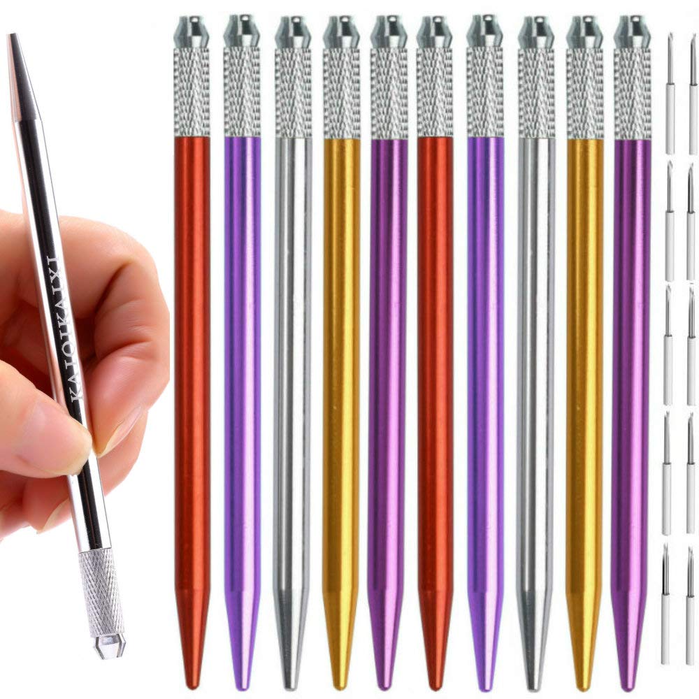 Microblading Pens 10 Piece Light Manual Tattoo Eyebrow Pens For Permanent Makeup Supplies Durable Aluminum Pen With Lock-Pin Tech 10Pcs Tattoo Microblading Pen