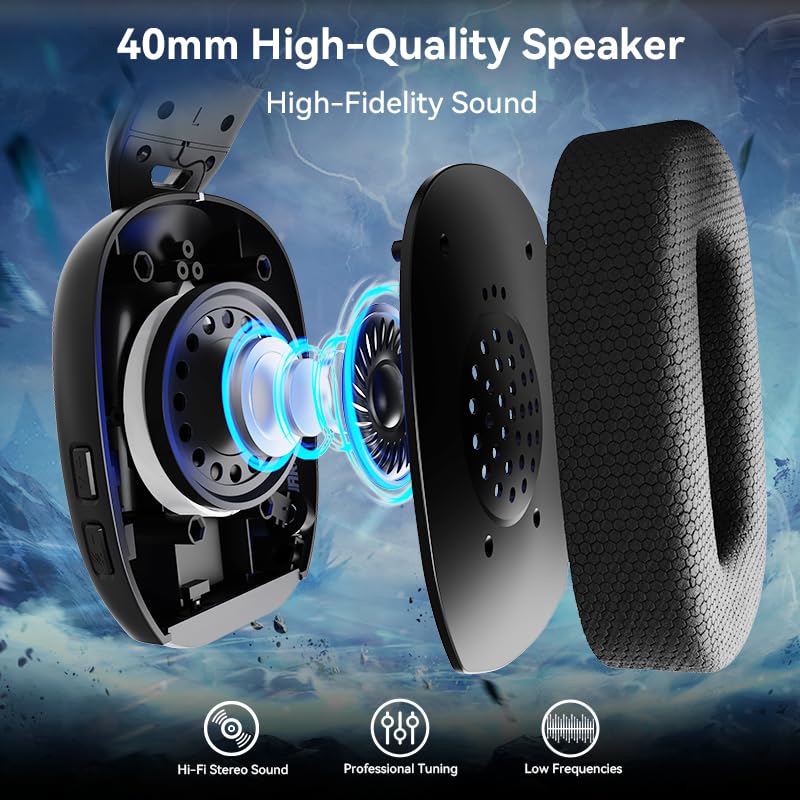 MAMBASNAKE Attack Shark L80PRO Ultralight 7.1 Surround Sound Wireless Gaming Headset with Dual Foldable Microphone, Tri-Mode (Wired 2.4GHz/BT/3.5mm), 40mm Speaker for PC/Mac/PS/Xbox, Black