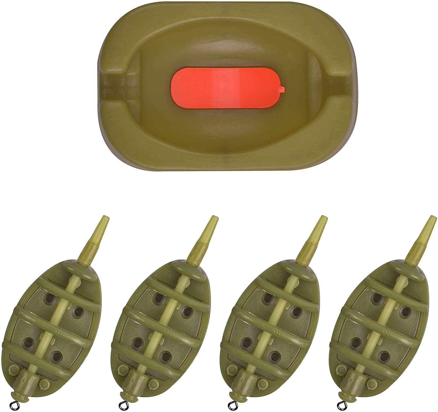 ANCLLO Inline Method Feeder Set Carp Fishing Tackle 4 Inline Method Feeders with 1 Rubber Mould Carp Fishing Accessories