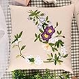 ATOLY Embroidery Kit with Purple Flower Pattern Pillowcase Cover, Instruction, Drawings, for Pillow Cover, Cushion Cover - 17×17 Inches