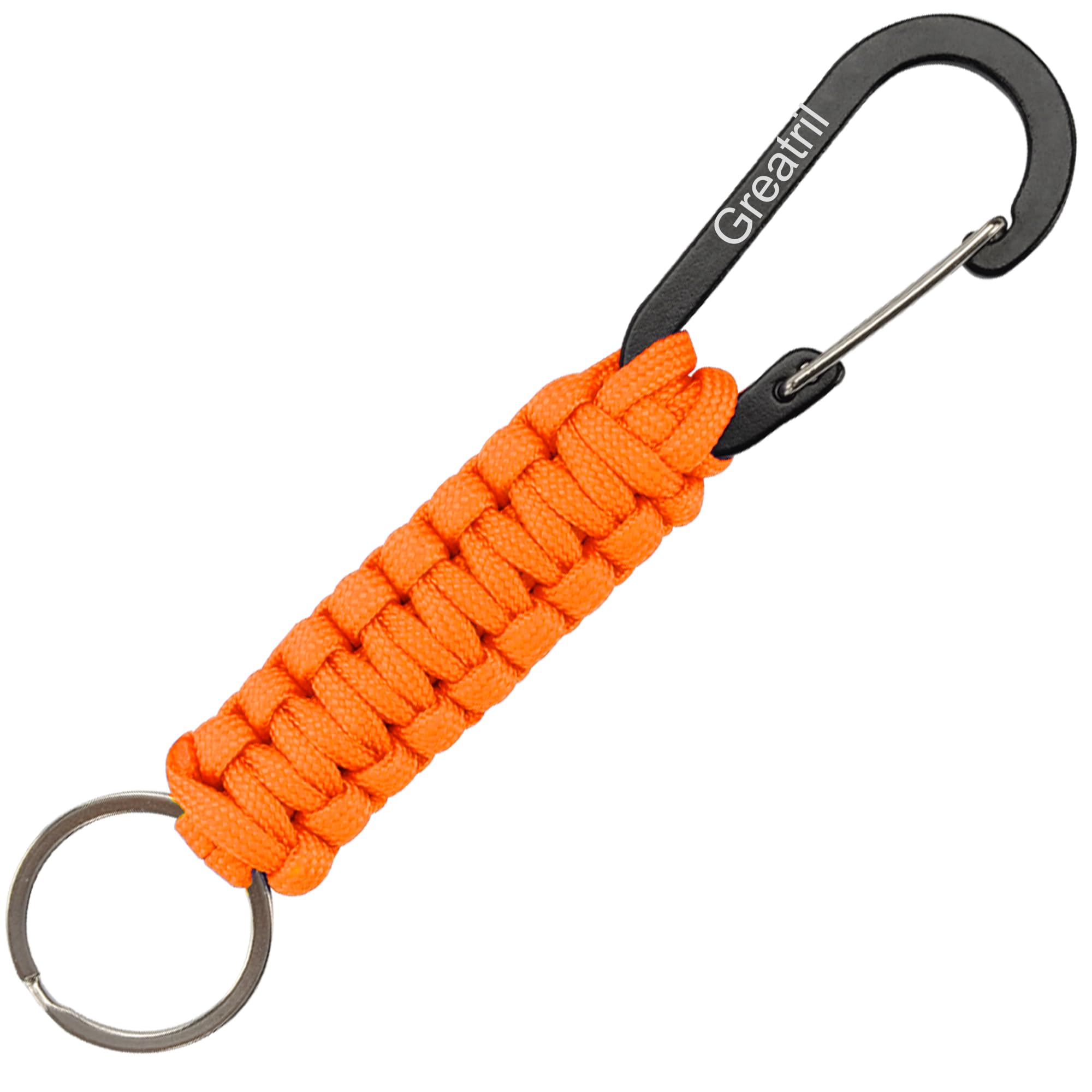 Keychain Keyring with Carabiner - GREATRIL Paracord Key Chain Hanger Carabiners Clips for Outdoor Boys/Girls/Men/Women (Orange)