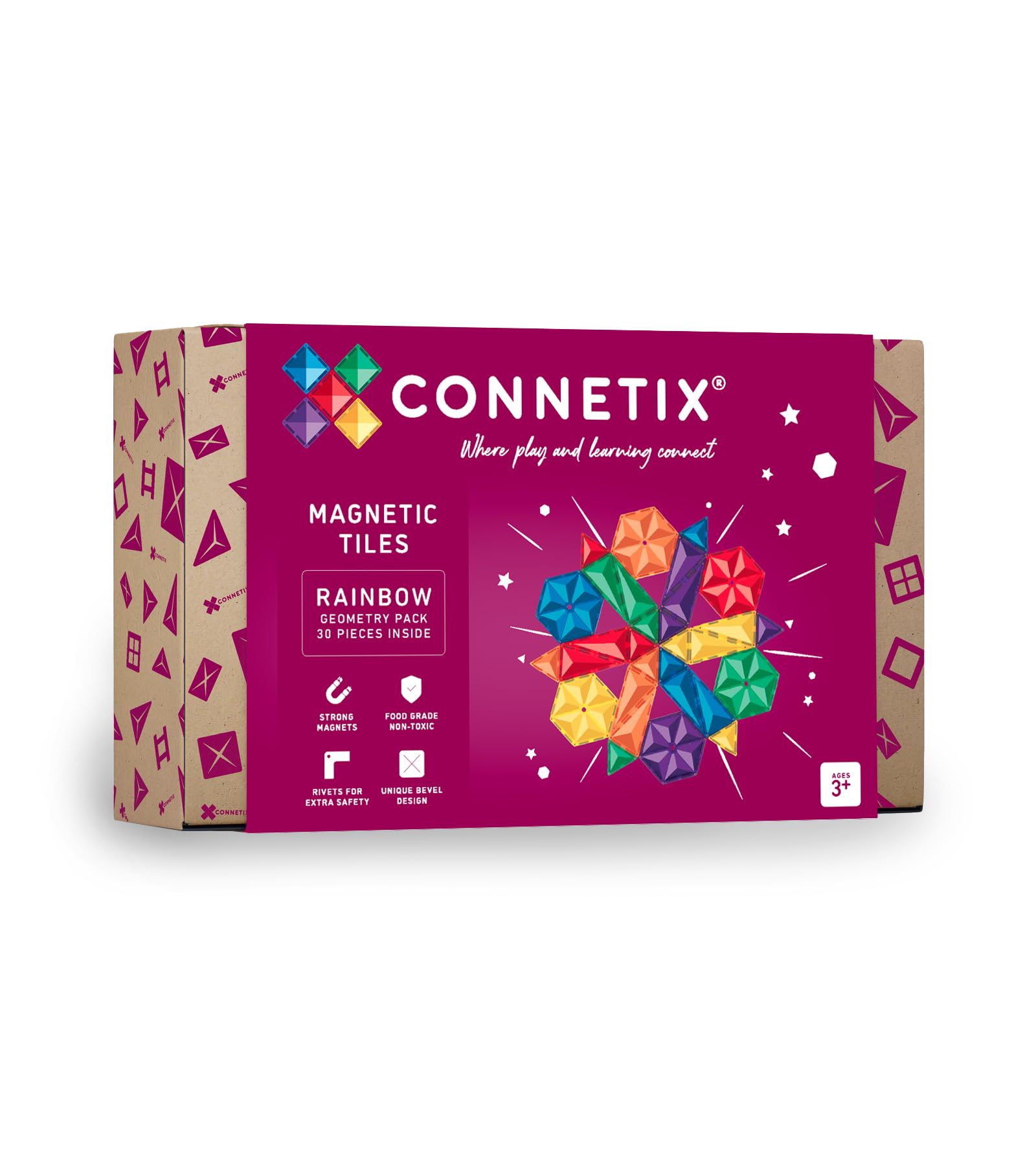 CONNETIX Magnetic Tiles Rainbow Geometry Pack, 30 Pieces