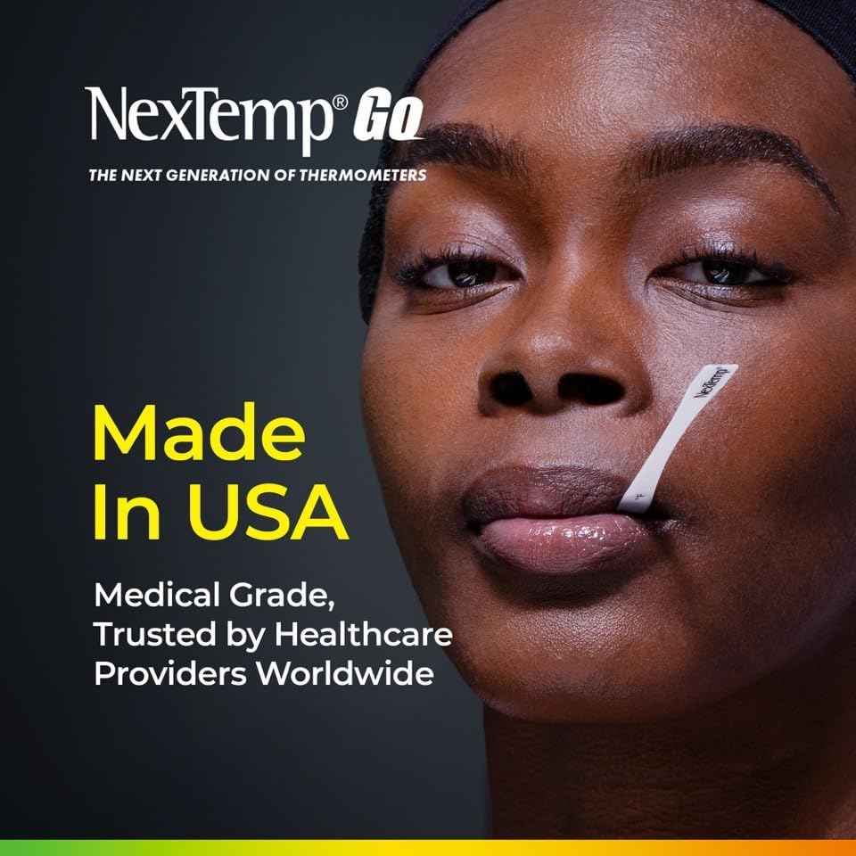 NexTemp® Go Oral Disposable Thermometers, Accurate Fast Read Temperature Thermometer in 10 Seconds, Hygienic, Use Anytime Anywhere for Adults, Kids, Travel, Home or First Aid Kit, Fahrenheit,12-Pack
