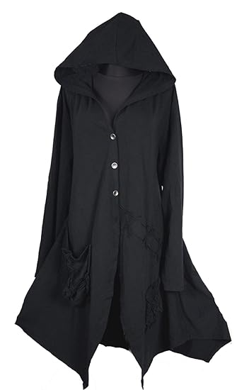 Damen Lagenlook Kapuze Mantel Swinger Trench Coat 42 44 46 48 50 M L XL XXL Wintermantel Übergang Winter Schwarz Gothik