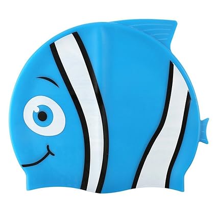 Hochwertige Silikon-Badekappe für Kinder – Schwimmkappe mit Tiermotiv für Mädchen & Jungen – 4 lustige Fisch-Designs – Haar-S