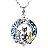 CRMAD Cat Necklace for Women Sterling Silver Crystal Celtic Moon Pendant Irish Jewelry