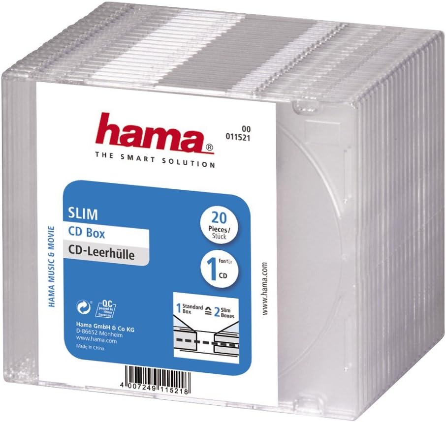 Hama 11521 - Funda para CD (20 Unidades), Transparente: Amazon.es: Informática