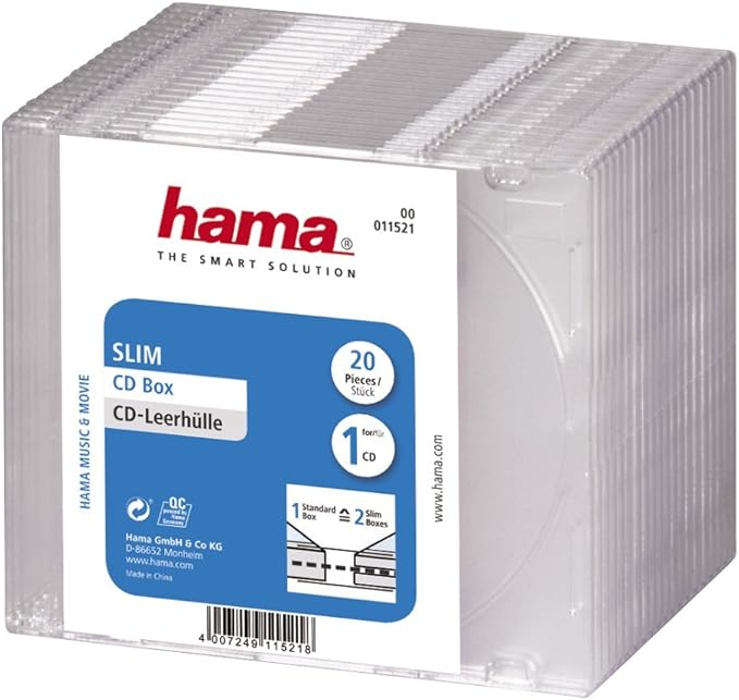Hama 11521 - Funda para CD (20 Unidades), Transparente: Amazon.es: Informática