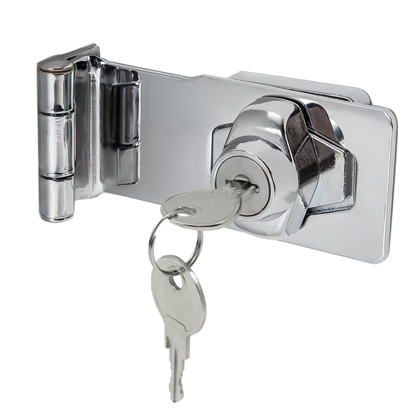 Keyed Hasp Lock 90 Degrees Right Angle Lock Hasp Twist Knob Keyed Locking Hasp Shed Locks Safety Door Clasp Door Bolt Heavy Duty Latch Buckle Small Hasp with Padlock Key and Screw for Cupboard(3 Inch)