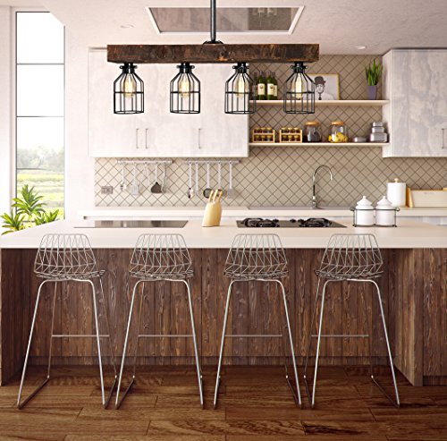 Farmhouse Lighting-Reclaimed Wood from Early-1900s-Rustic Lighting for Kitchen Island Lighting, Dining Room, Bar, Industrial, and Billiard Table-Wooden Light with Edison Cages