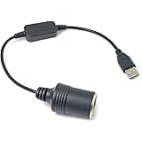 ARECORD USB to 12V DC Adapter - USB A Male to 12V Car Cigarette Lighter Socket Female Power Converter (Max Output 12V 0.8A)
