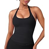 HIGORUN Halter Impact Tank Tops for Women Y2K Workout Longline Crop Tops with Built in Bras Open Back Going Out Gym Top