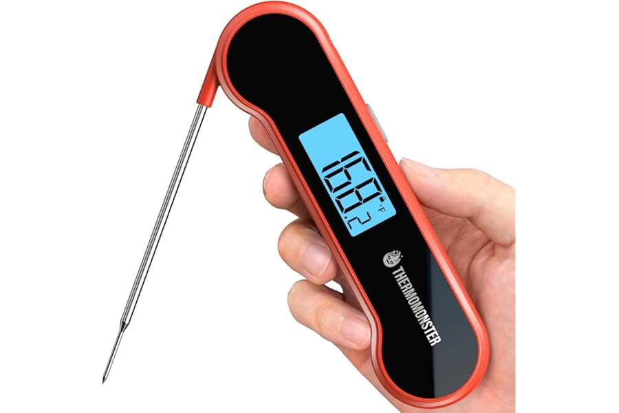 0.5 Sec Instant Read Meat Thermometer Digital with ±0.5℉ Precision, 100% Waterproof Auto Flip Bright LCD Screen, Motion Sensi Book