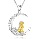 LWXIE Diamond Lion Necklace for Women 925 Sterling Silver Lion on Moon Pendant Jewelry Gifts