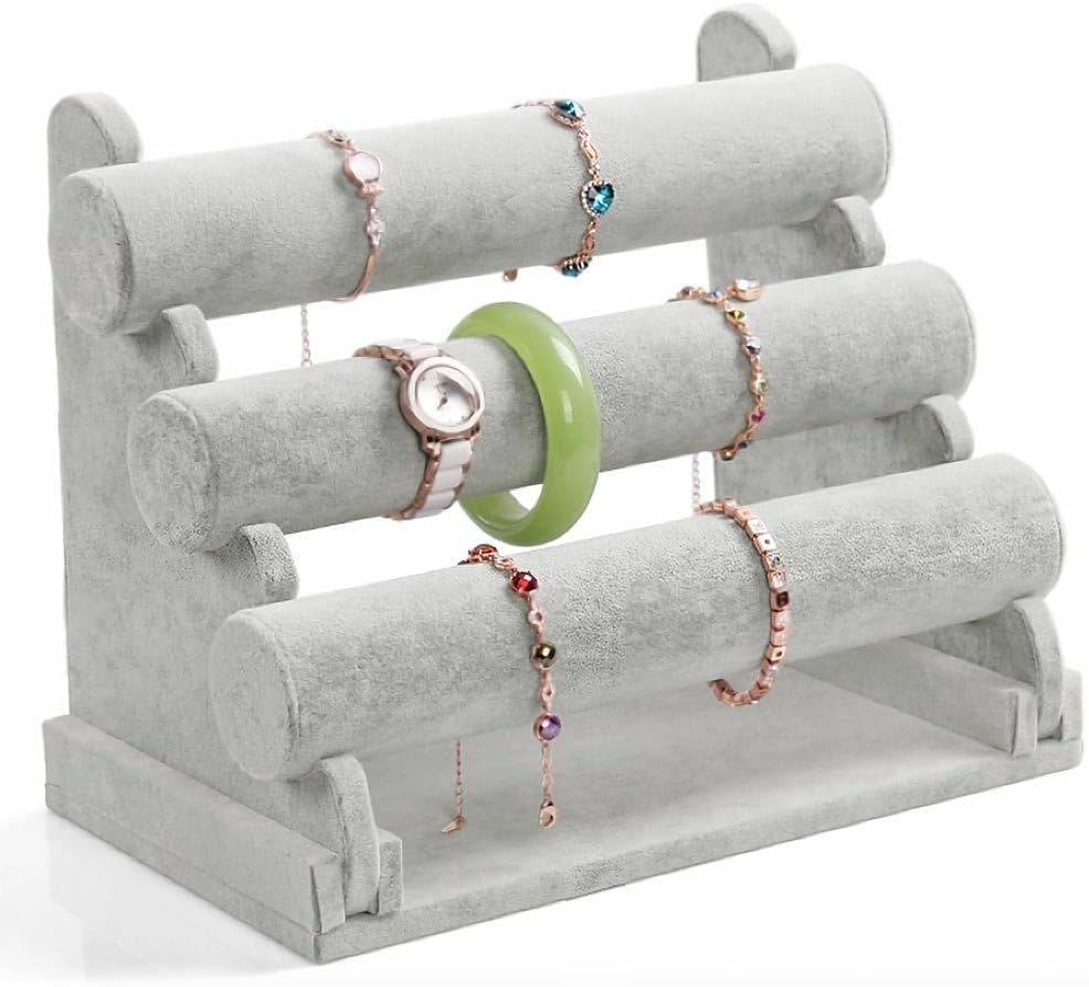 Sinoba Bracelet Stand Jewellery Stand 3 Tier Grey Velvet Look