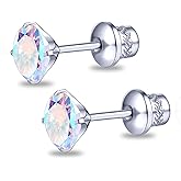 TitanHeart G23 Titanium CZ Stud Earrings, Hypoallergenic F136 Implant Grade Titanium Screw Back Simulated Diamond Earrings for Sensitive Ears, 6mm 5A Cubic Zirconia Stud Earrings for Women
