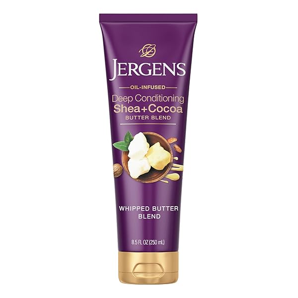 JERGENS SHEA AND COCOA WHIPPED BODY BUTTER LOTION, TONE ENRICHING HAND AND BODY LOTION FOR DRY SKIN, WITH VITAMINS B3 & E, 8.5 OZ