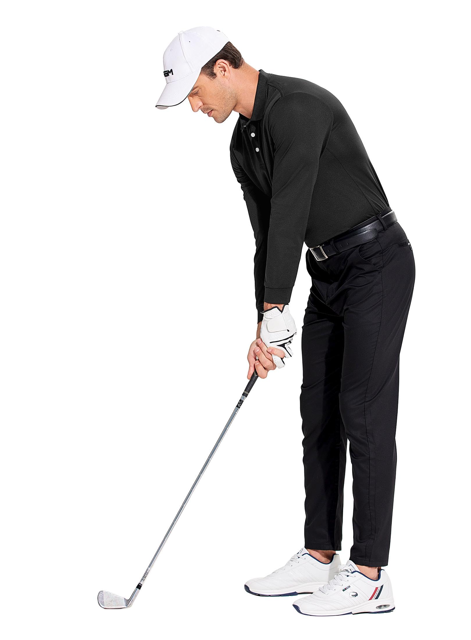 PINSPARK 3 Pack Men's Long Sleeve Golf Polo Shirts Athletic Casual Travel Performance Collar Shirts Lightweight Quick Dry