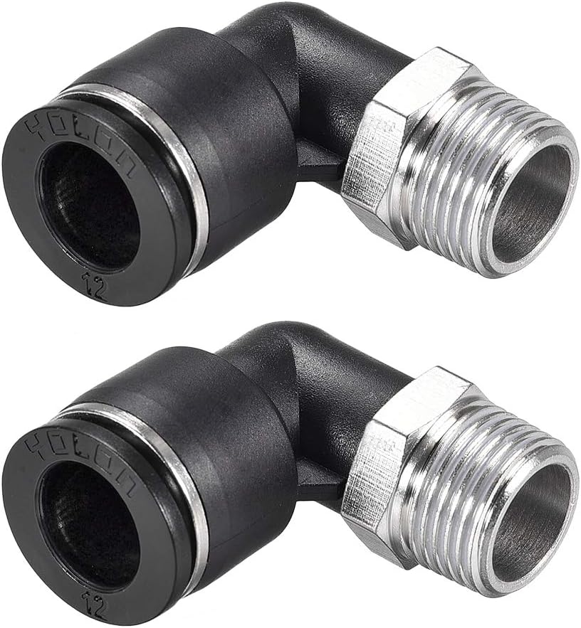 sourcing map Push to Connect Tube Fitting Male Elbow 12mm Tube OD X 3/8 NPT Thread Pneumatic Air Push Fit Lock Fitting 2pcs
