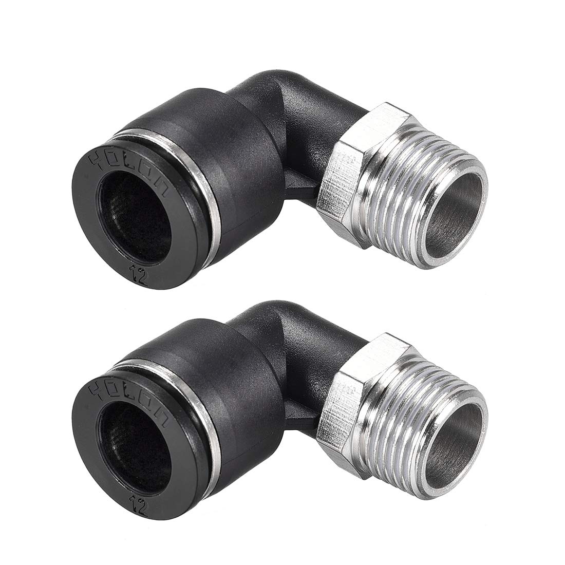 sourcing map Push to Connect Tube Fitting Male Elbow 12mm Tube OD X 3/8 NPT Thread Pneumatic Air Push Fit Lock Fitting 2pcs