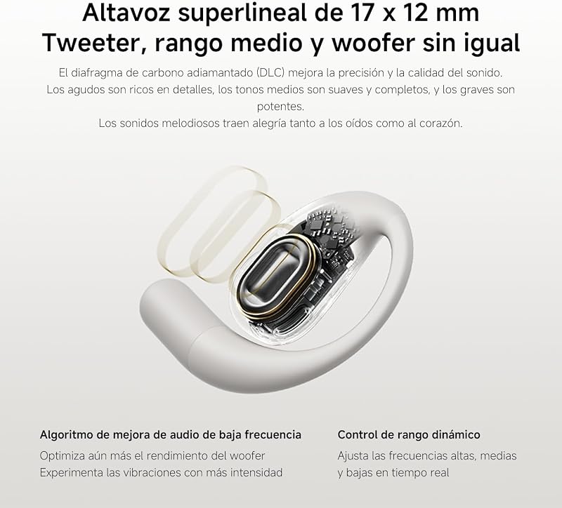 OpenWear Stereo - Auriculares inalámbricos, cancelación de Ruido, Driver dinámico, Doble micrófono, 7.5 Horas de autonomía y 38,5 Horas con el Estuche de Carga, Beige (Versión ES)