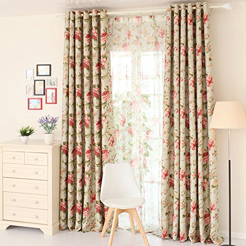 LELVA European-style Rose Floral Thermal Insulated Blackout Grommet Curtain Panel Room Darkening Drapes Package of 2 Piece (W52" X L84") - Thumbnail 5