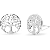Boma Jewelry Sterling Silver Circle Tree of Life Stud Earrings