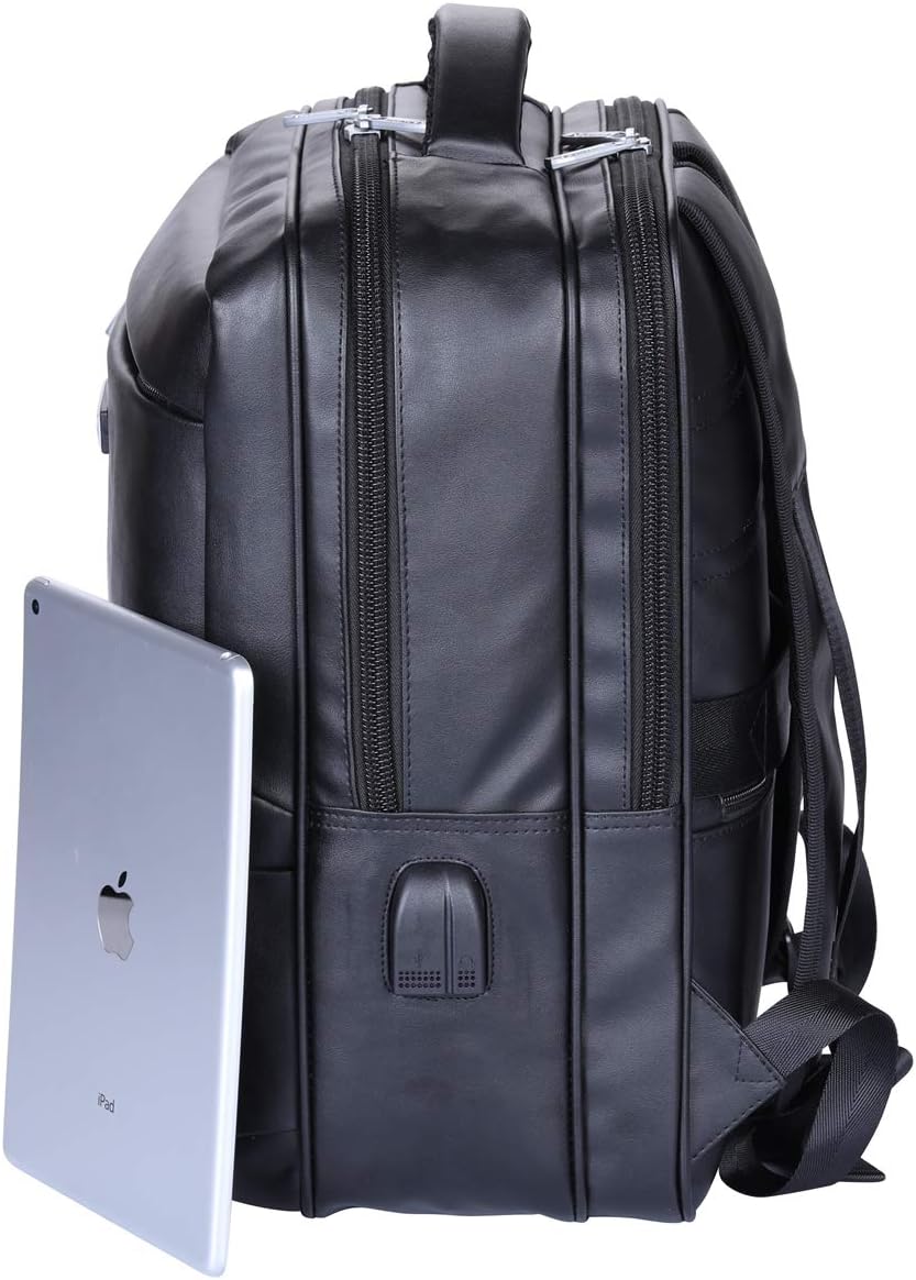 BSSU2BLACK Polo videng Microfiber Leather Backpack with USB Charge Port and Headphone Interface