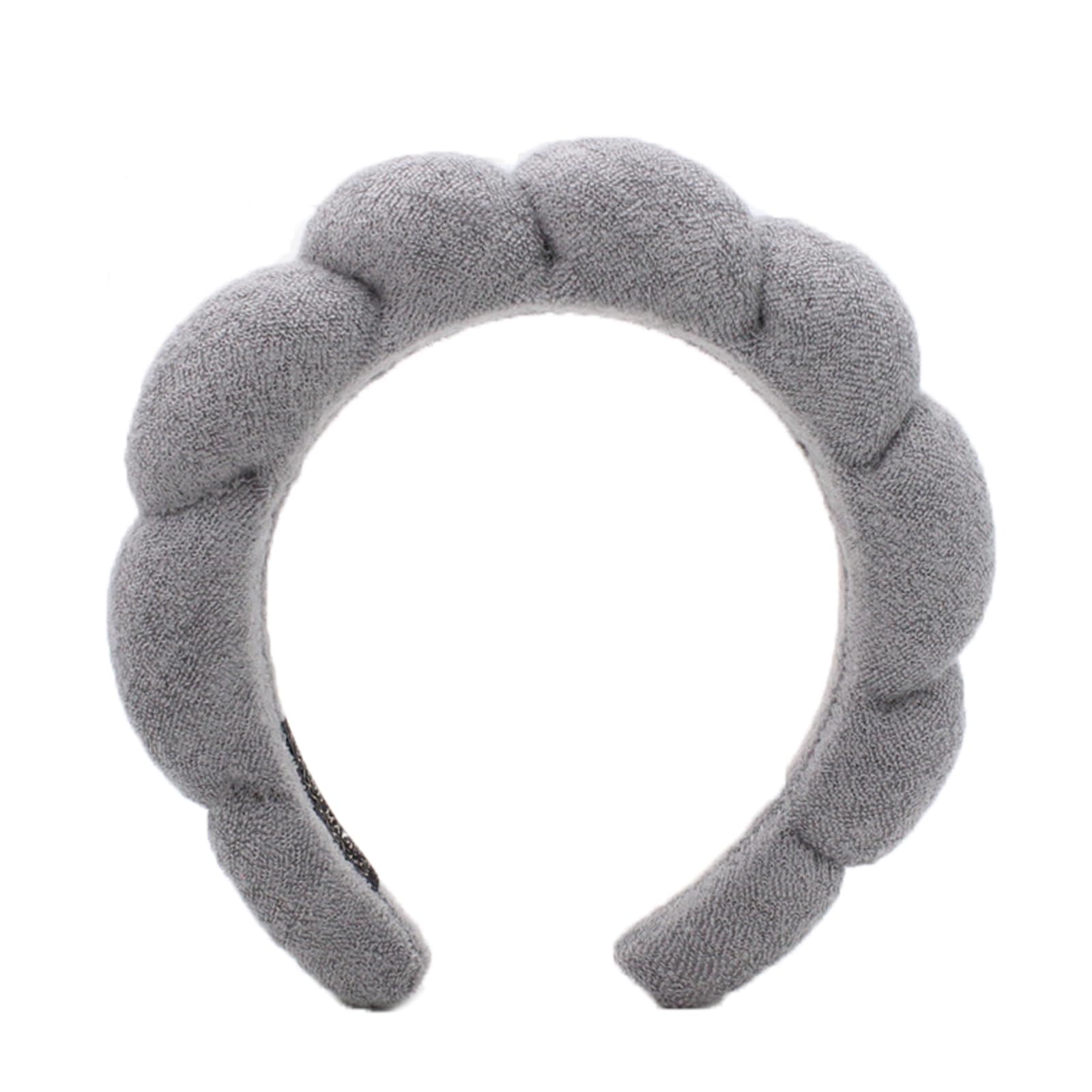 Ycfish Puffy Makeup Headband Spa Headbands for Women Sponge & Terry Towel Cloth Fabric Cute Skincare Headband for Face Washing, Makeup Removal, Shower, Facial Mask (Gray)