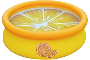 JLeisure Sun Club 3D Orange 5 Foot Round Easy to Set Up Above Ground Inflatable Kiddie Swimming Pool with Built in Drain Plug