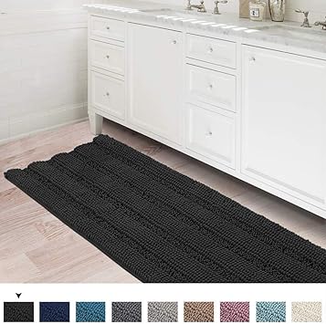 Domowin Badteppich Badvorleger Aus Mikrofaser Chenille Hochflor Duschvorleger Badematte Rutschfeste Badvorleger Waschbar Furs Badezimmer Schwarz 43 X 120 Cm Amazon De Kuche Haushalt
