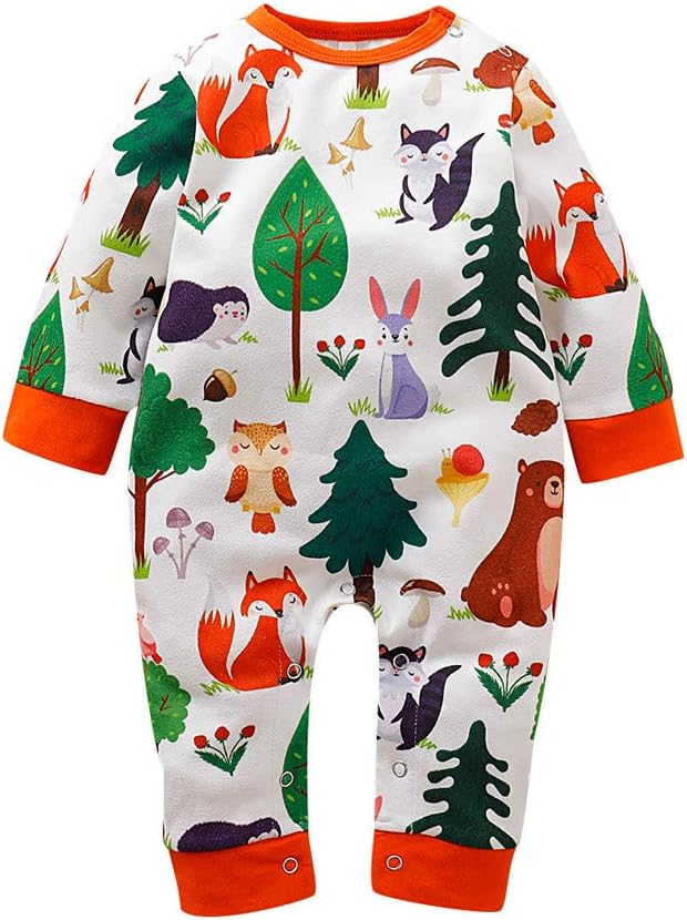 Baby Boys Girls Unisex Rompers, Weant Newborn Infant Baby Clothes Set Fashion Long Sleeve Cartoon Print Rompers Jumpsuits for Kids Toddlers Onesie All in One Pullover Blouse Tops Pajamas Outfits Gifts