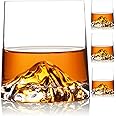 HCYCFY Old Fashioned Whiskey Glasses Set of 4 with Slate Coasters，8.5 oz Mountain Crystal Glass for Drinking Bourbon,Cognac， Scotch, Cocktails