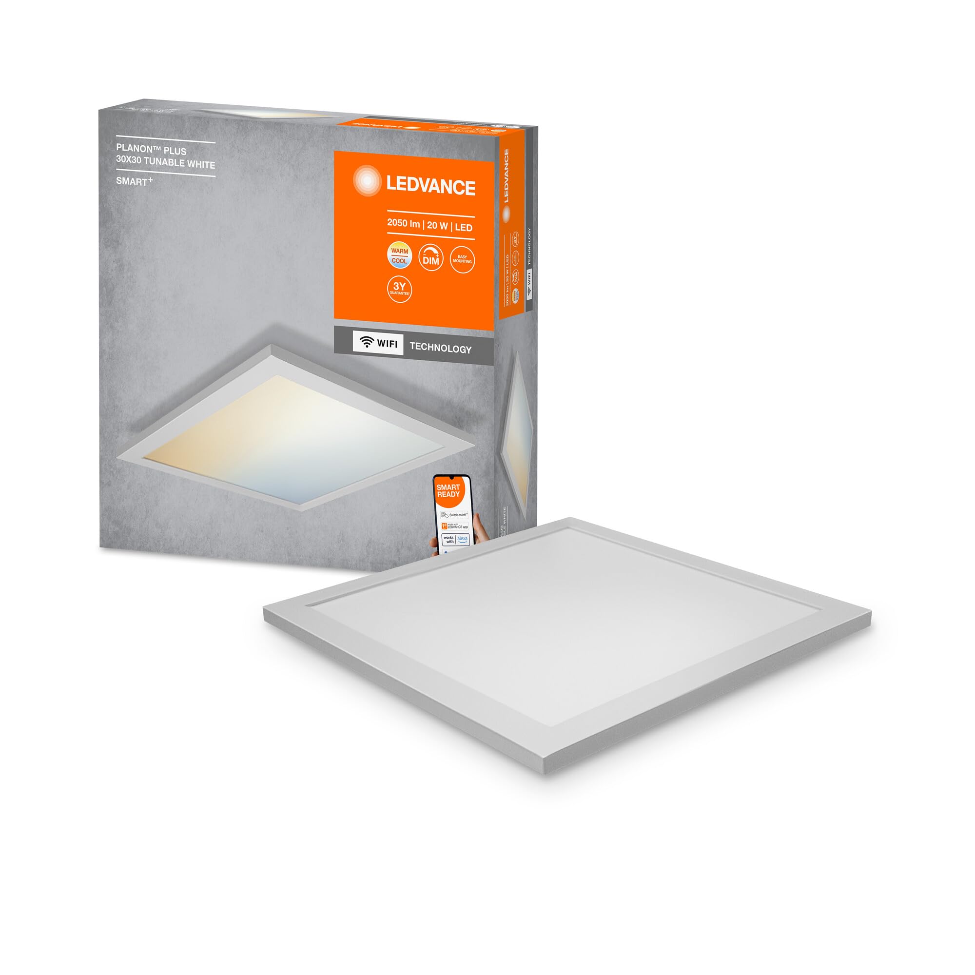 LEDVANCE Smart LEDPanel Luminaire with WiFi Technology for Inside, Tunable White (3000-6500K), 300 mm X 300 mm, Compatible with Google and Alexa Voice Control, SMART+ ORBISPLUS Tunable White