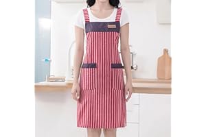 1Pc Striped Patterned Kitchen Apron With Double Pockets And Wide Shoulder Straps, Suitable For Kitchens And Dining Rooms