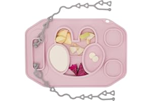 Hitseon Silicone Placemats for Kids, Non-Slip Food-grade Silicone Toddler Placemat with 2 Straps, 4 Built-in Suction Cups Baby Food Mat, Dishwasher Safe Fit Most High Chair Table (Pink)