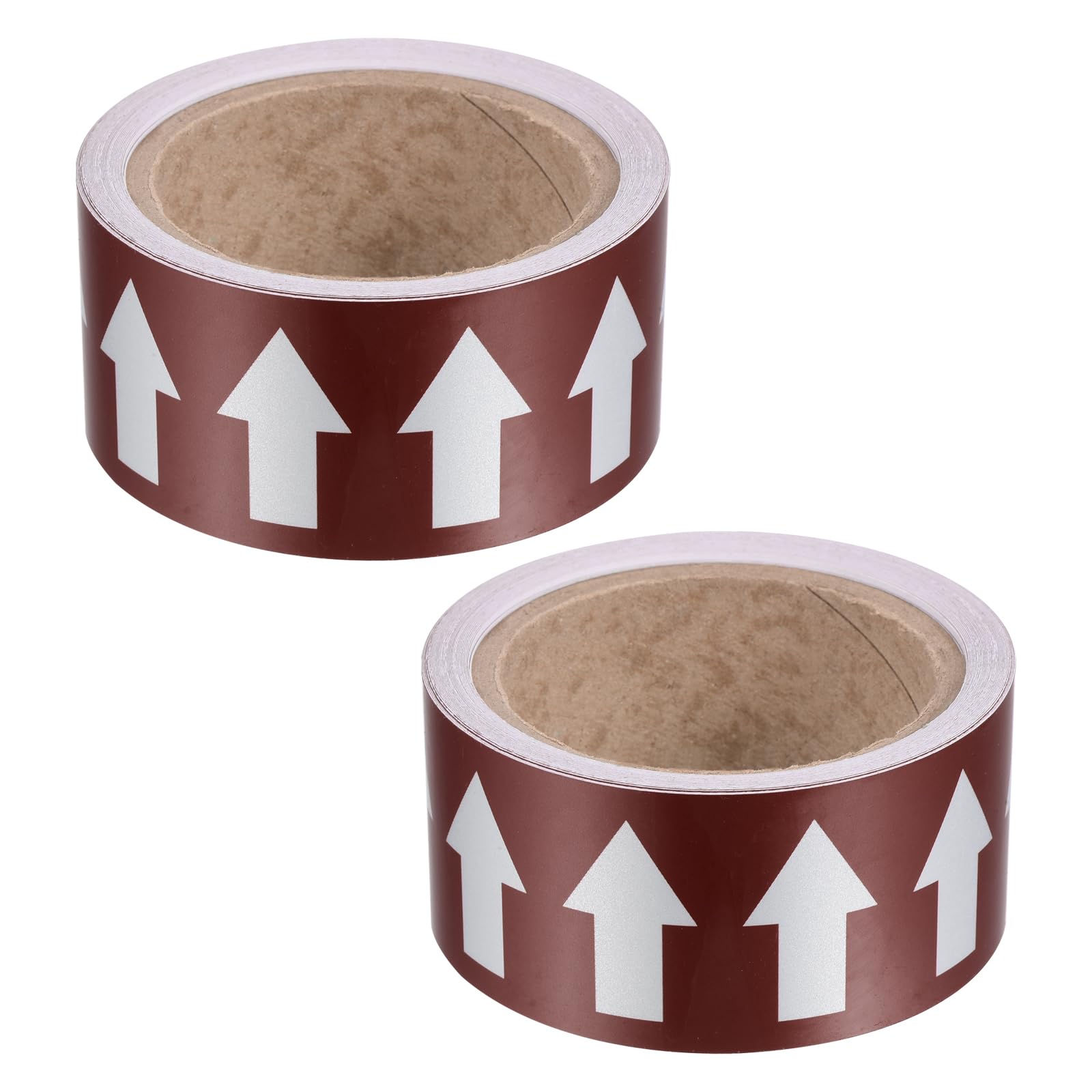 PATIKIL Flow Arrow Tape, 2 Roll Polyethylene Pipe Marking Sticker with Reflective Strip, Waterproof Heat Resistant, for Pipe Flow Directional Identification, 2 Inch x 66 Ft, Brown/White