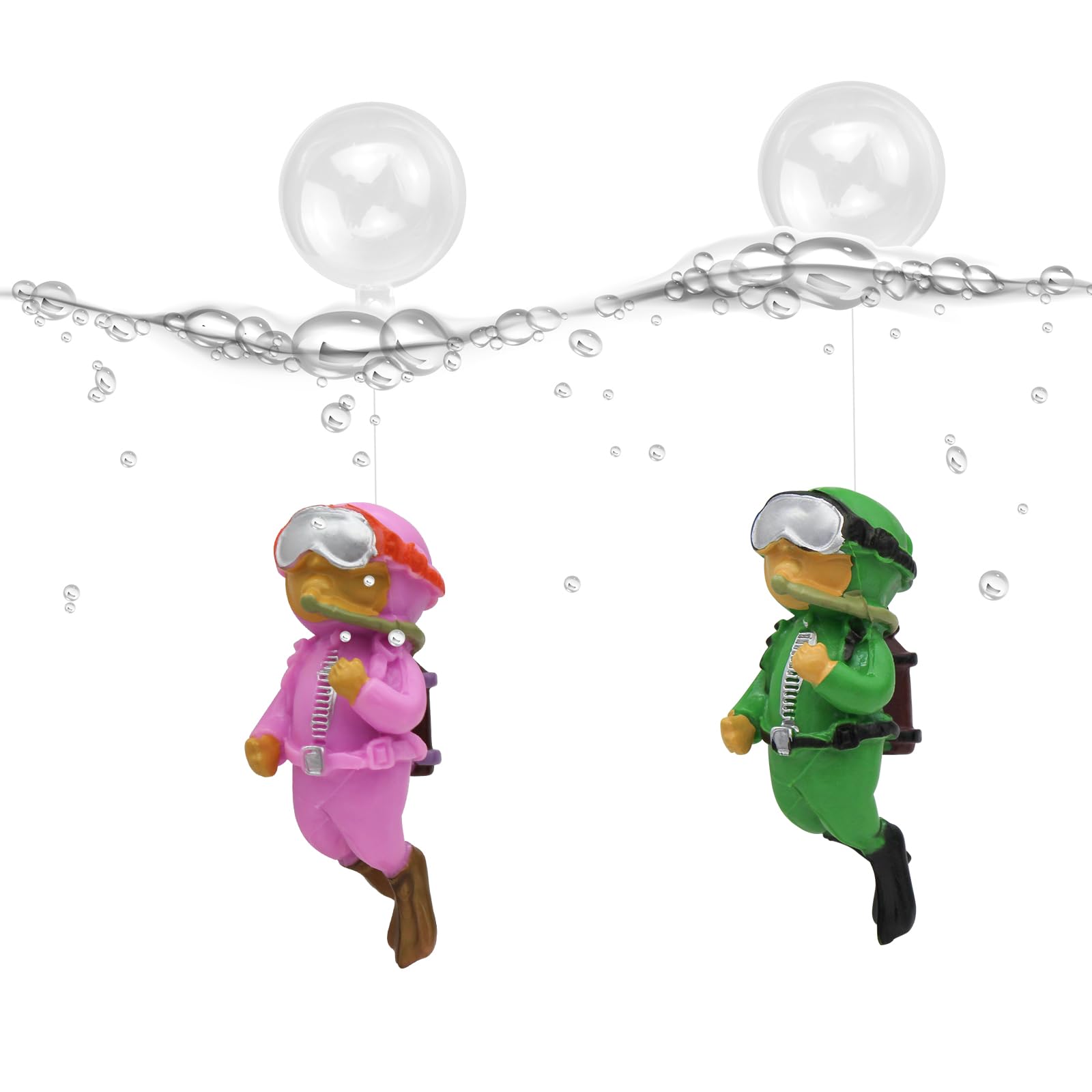 LuckyOpt Aquarium Decorations, Mini Cute Fish Tank Floating Decor Aquarium Ornament Resin Aquarium Diver Decorations for All Kinds of Aquarium/Fish Tank Landscaping Decorations (Green+Purple)