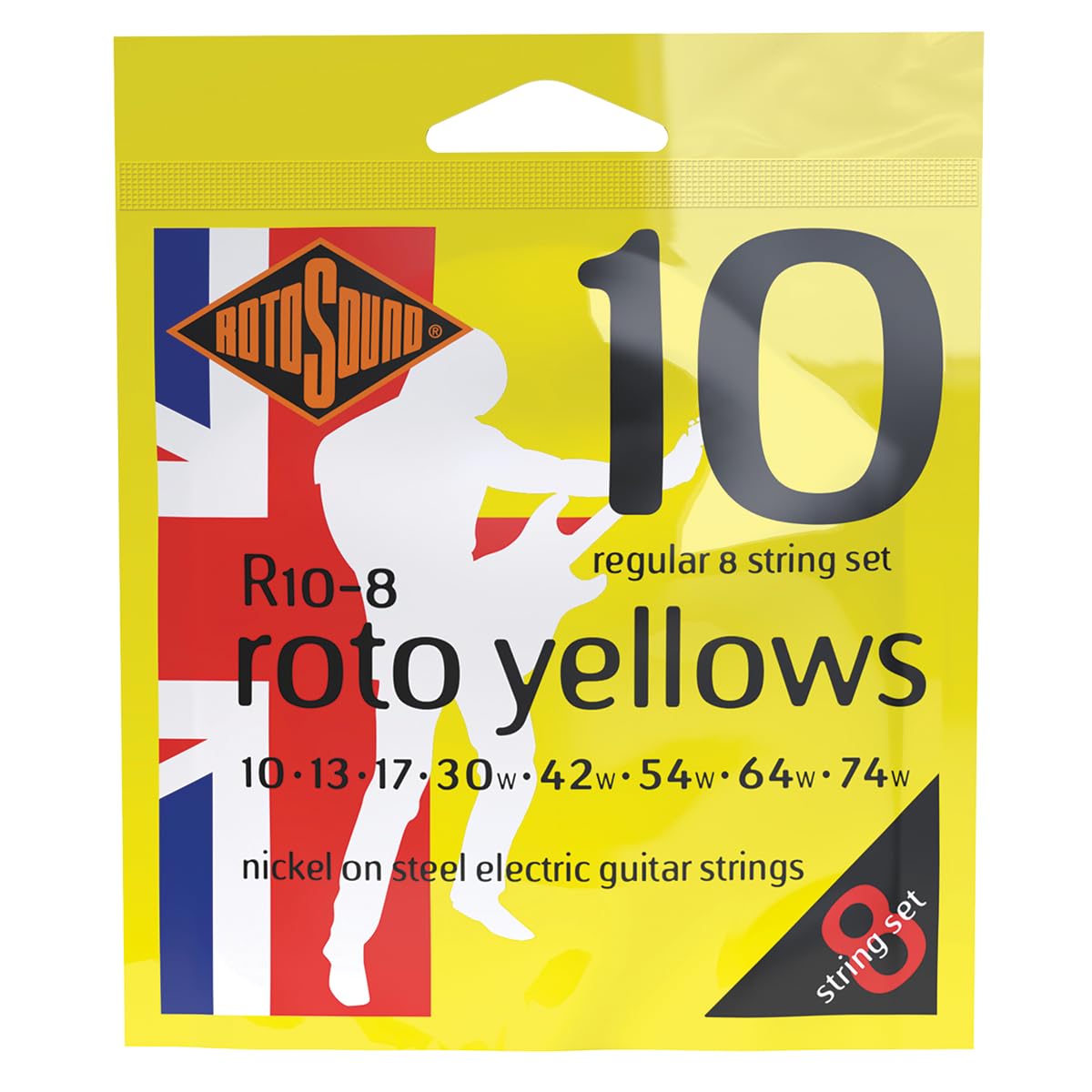 Rotosound Strings for E‑Guitar Roto Nickel Plated 8‑string YELLOWS R10‑8 Regular 10‑74