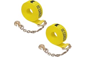 Two 4-in. X 30-Ft. Heavy-Duty Winch Straps with Chain End and Grab Hook, 16,200 Lbs. Break Strength | Chain TieDowns by DC Ca