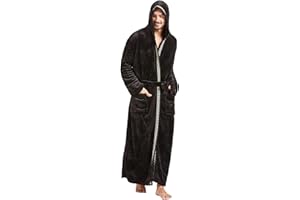 FashGudim Mens Robes Big and Tall with Hood Two-Tone Flannel Fleece Contrast Bathrobe Full Length Plush Long Robe House Coat