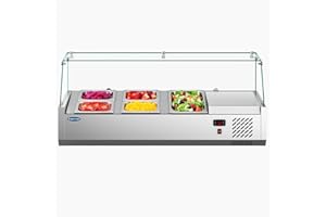 CAPEIVAN Commercial Salad Bar Refrigerator with 3×1/3 GN Pans - 170W Countertop Refrigerated Display Case for Sandwich Prep, Cold Buffet & Portable Food Storage (0-12℃/32-53.6℉, Stainless Steel)