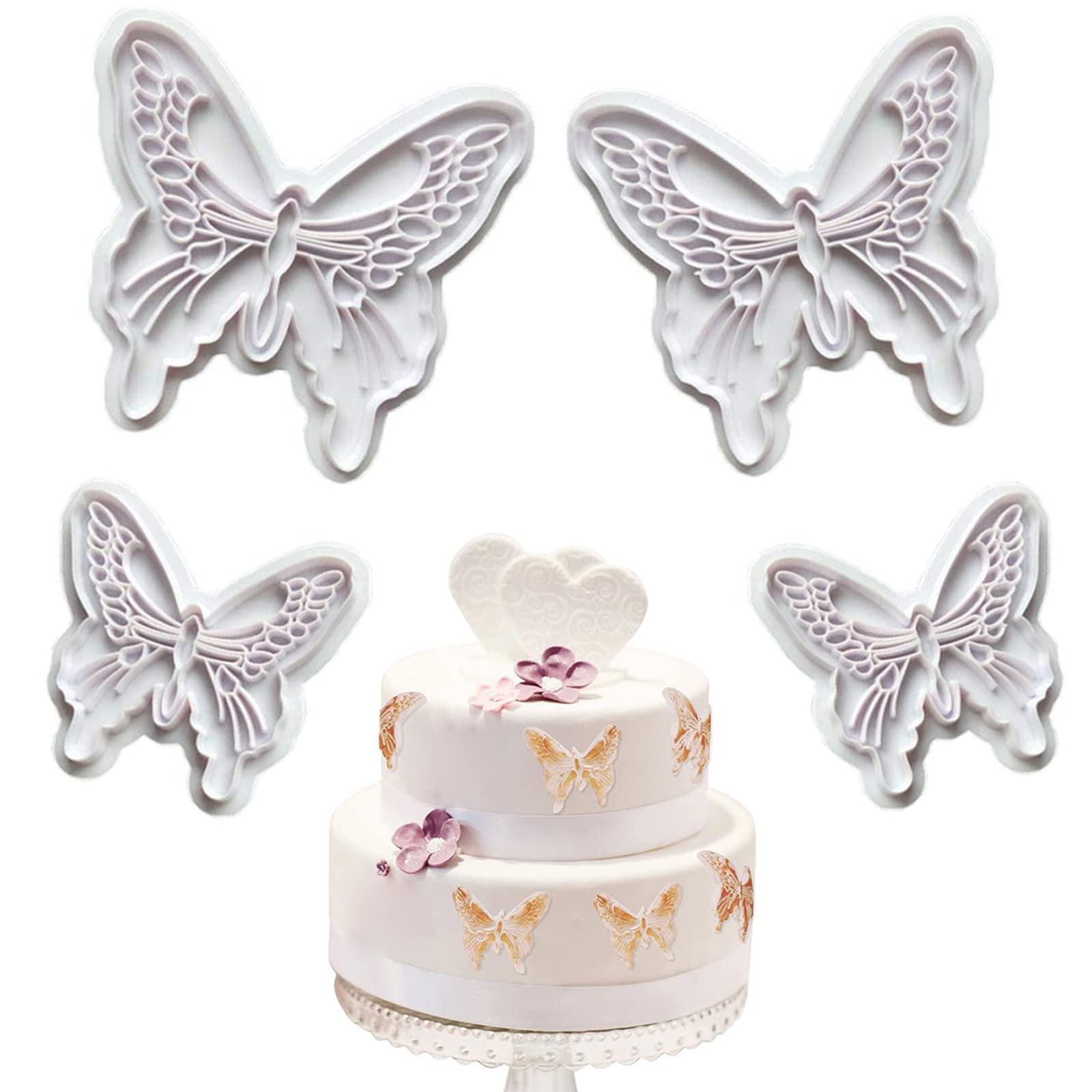 Butterfly Cake Mould, 4Pcs Food Grade Plastic Butterfly Cake Cutter for Cake, Cupcakes, Sugarcraft, Fondant, and Crafts Decorating