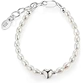 Cherished Moments Baby Girls or Children's 925 Sterling Silver or Gold Plated Dainty Cultured Pearl Bracelet with Heart